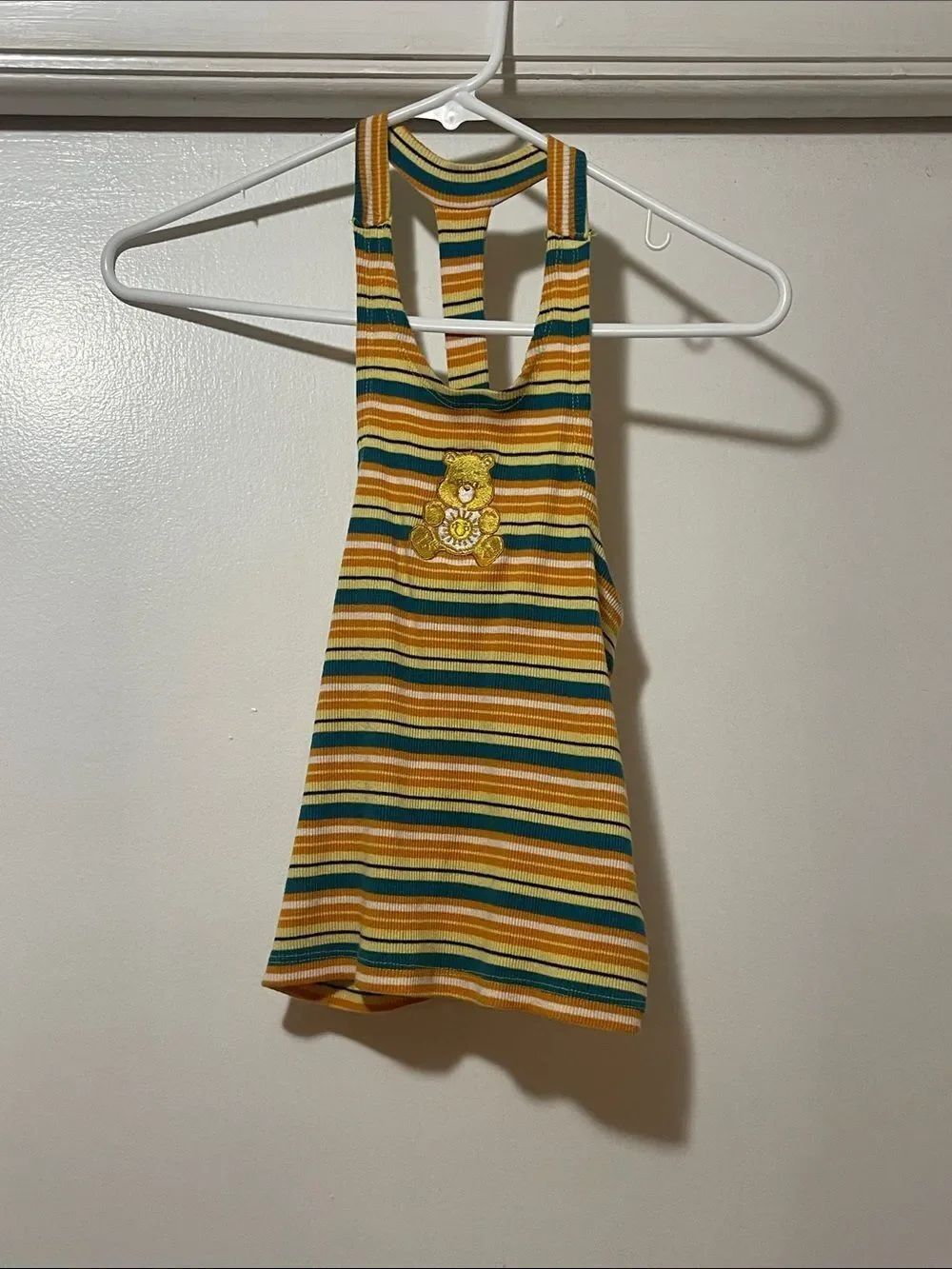 Care Bears striped teal orange yellow tank with embroidered bear medium